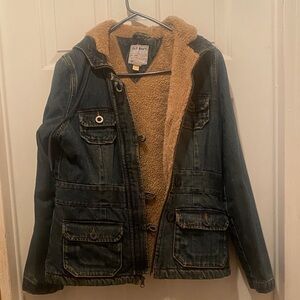 Old Navy Blue Denim Jacket with Tan Sherpa Lining